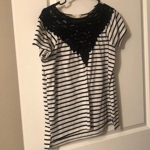 Striped Tee with lace detail
